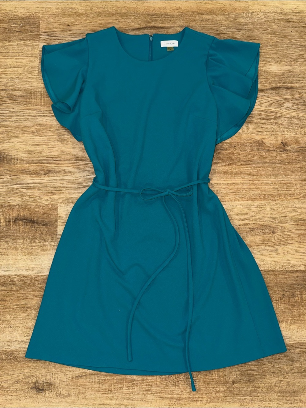 Calvin Klein | Teal Flutter Sleeve Belted Sheath Dress | Size 14